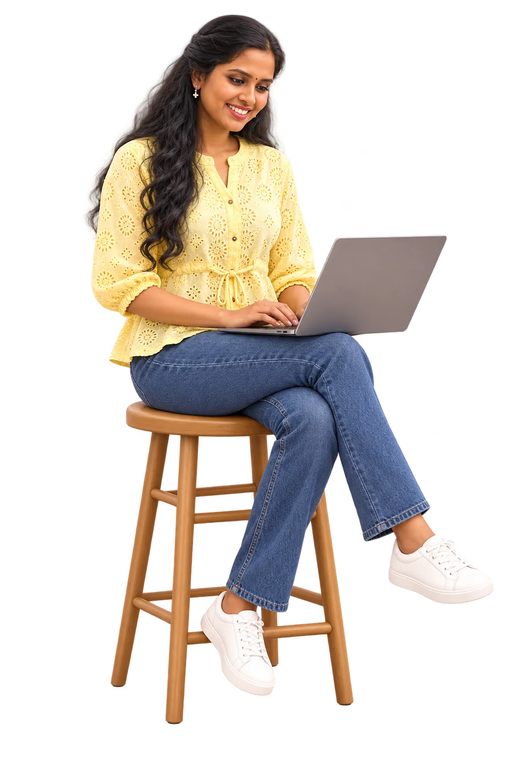 Illustrated portrait of Harithamol working on a laptop