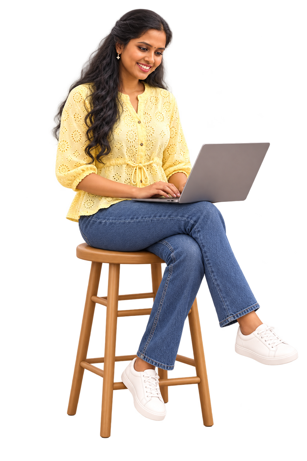 Illustrated portrait of Harithamol working on a laptop